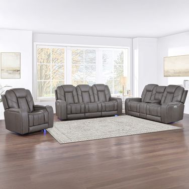 Daniel Triple Power Leather Theater Living Room Set In Gray