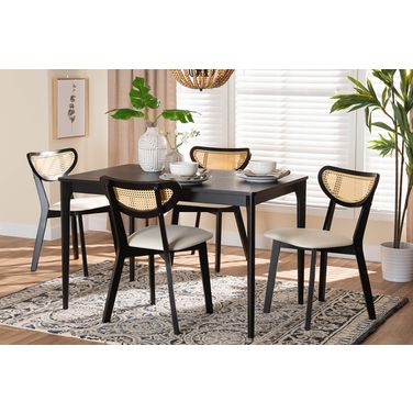 Dannell Cream Fabric And Black Finished Wood 5-Piece Dining Set