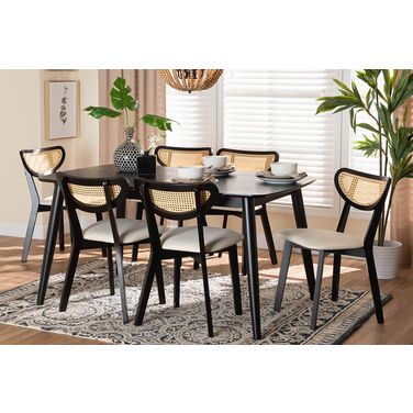 Dannell Cream Fabric And Black Finished Wood 7-Piece Dining Set