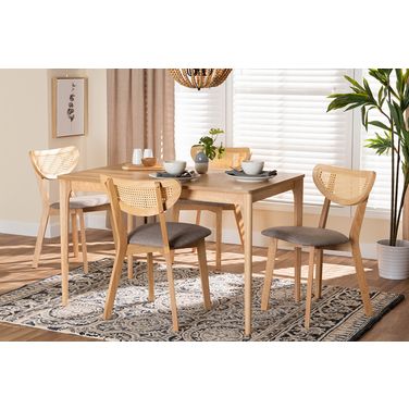 Dannell Grey Fabric And Natural Oak Finished Wood 5-Piece Dining Set