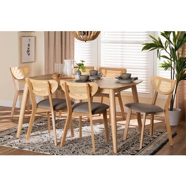 Dannell Grey Fabric And Natural Oak Finished Wood 7-Piece Dining Set