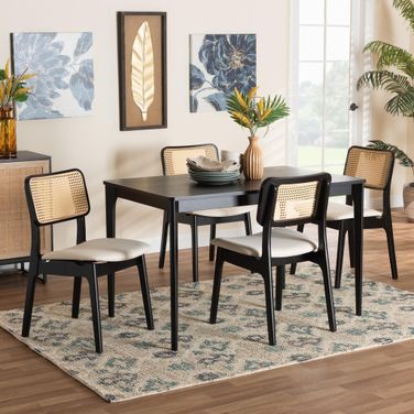 Dannon Wood 5 Piece Dining Set In Cream and Black