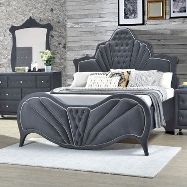 Dante Upholstered Bed (Gray) (Queen)