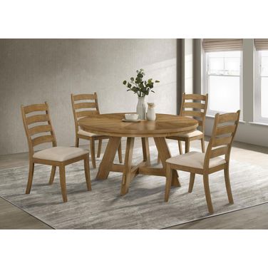 Danvers Round Wood Dining Room Set In Brown Oak