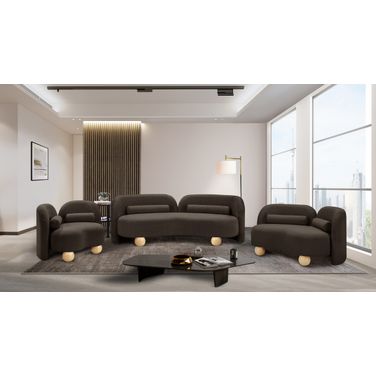 Daphne Boucle Fabric Living Room Set In Natural Brown and Black