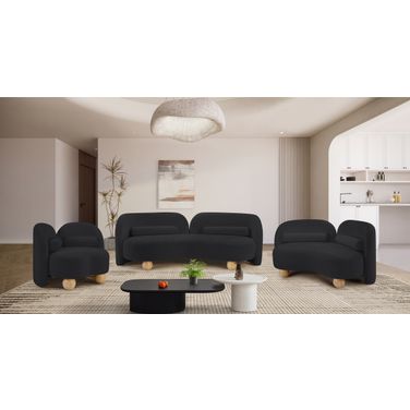Daphne Chenille Fabric Living Room Set In Black and Natural