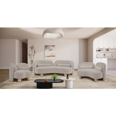 Daphne Chenille Fabric Living Room Set In Natural and Beige