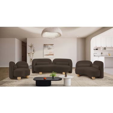 Daphne Chenille Fabric Living Room Set In Natural Brown and Black