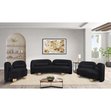 Daphne Velvet Living Room Set In Black and Natural