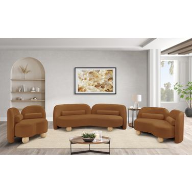 Daphne Velvet Living Room Set In Saddle and Natural