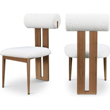 Dario Boucle Fabric Dining Chair Set of 2 In Cream/Walnut