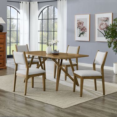 Darla 5 Piece 70 Inch Rectangular Geometric Cross Base Dining Set In Walnut