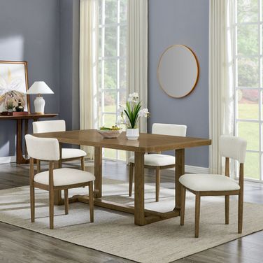 Darla 5 Piece 72 Inch Rectangular Dining Set with Beige Sherpa Fabric Chairs In Walnut
