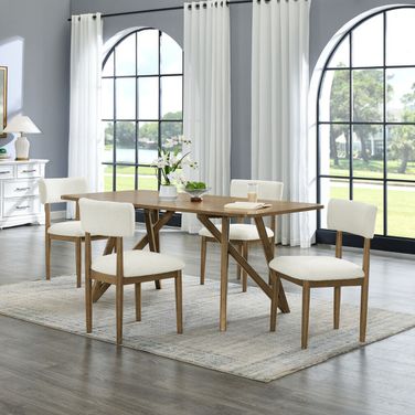 Darla 5PC 70 Inch Rectangular Geometric Cross Base Dining Set In Walnut