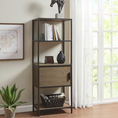 Darley 3-Shelf Bookcase with Storage Cabinet In Grey