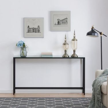 Darrin Narrow Long Console Table With Mirrored Top In Black