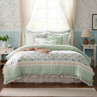 Dawn 9 Piece Cotton Percale Comforter Set In Sage Green
