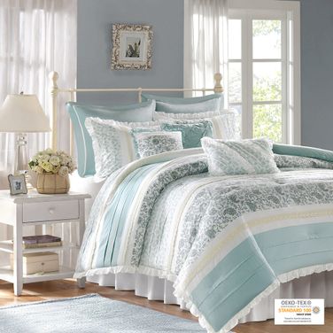 Dawn 9 Piece Cotton Percale King Comforter Set In Aqua