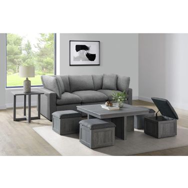 Dawson Light Grey Occasional Table Set with Four Storage Stools