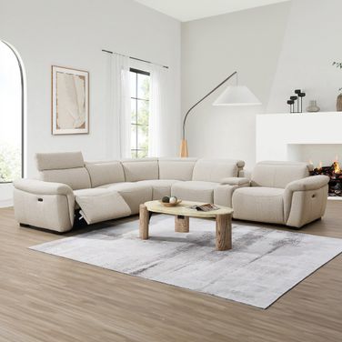 Dayana Power Motion Sectional Sofa In Beige Boucle