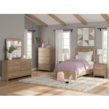 Dayella Youth Panel Bedroom Set In Warm Natural Brown