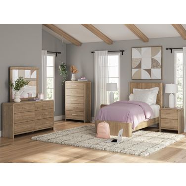 Dayella Youth Panel Platform Bedroom Set In Warm Natural Brown