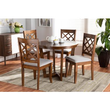 Dayna Modern and Contemporary Grey Fabric Upholstered and Walnut Brown Finished Wood 5-Piece Dining Set