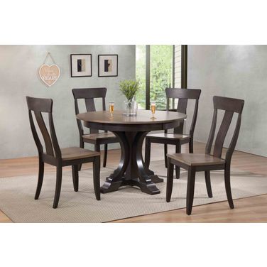 Deco Panel Back 5-Piece Dining Set In Grey Stone and Black Stone