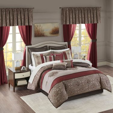 Delaney Polyester Jacquard Embroidered Pieced 24 Piece Room In A Bag In Red
