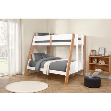 Delbin Twin/Full Bunk Bed with Mattress In White and Natural