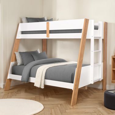 Delbin Twin Over Full Bunk Bed In White and Natural