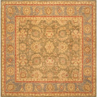 Denver Collection Hand-Knotted Lamb's Wool Area Rug- 9'10" x 9'10" In Blue and Green