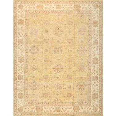 Denver Hand-Knotted Lamb's Wool Area Rug-13' x 17' 5" In Ivory and Light Gold