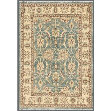 Denver Hand-Knotted Lamb's Wool Area Rug- 4'11" x 7' 2" In Light Blue and Ivory