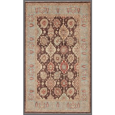 Denver Hand-Knotted Lamb's Wool Area Rug- 5'11" x 9'11" In Light Blue and Brown