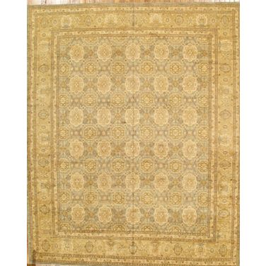 Denver Hand-Knotted Lamb's Wool Area Rug- 9' 1" x 11'11" In Light Blue and Gold