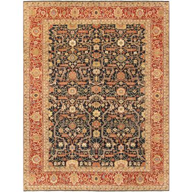 Denver Hand-Knotted Lamb's Wool Area Rug- 9' 1" x 12' 2" In Navy and Rust