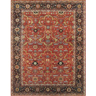 Denver Hand-Knotted Wool Area Rug-10' 2" x 14' 1" In Rust and Navy