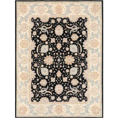 Denver Hand-Knotted Wool Area Rug- 9' 9" x 12'10" In Black and Beige