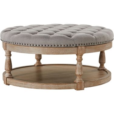 Deoius Tufted Round Cocktail Ottoman With Storage In Grey