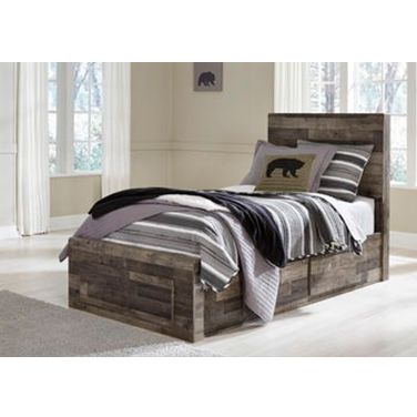 Derekson Twin Panel Bed with 2 Storage Drawers In Multi Gray