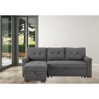 Destiny Dark Gray Linen Reversible Sleeper Sectional Sofa With Storage Chaise