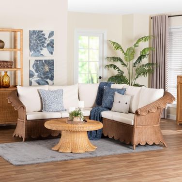 Detta Natural Rattan 3-Piece Sectional Set In Peanut Brown