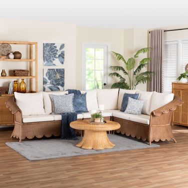 Detta Natural Rattan 4-Piece Sectional Set In Peanut Brown
