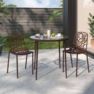 Devon 3 Piece Outdoor Patio Dining Set with Side Chair In Brown