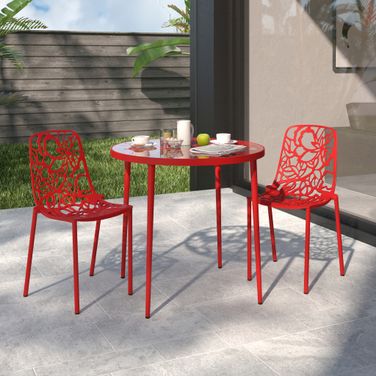 Devon 3 Piece Outdoor Patio Dining Set with Side Chair In Red