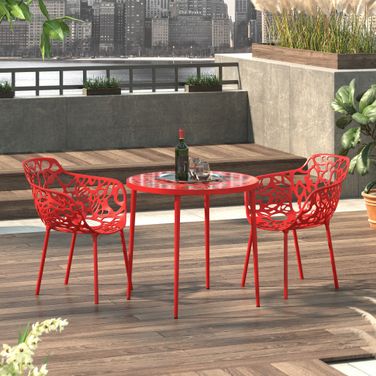 Devon 3 Piece Outdoor Patio Dining Set with Arm Chair In Red