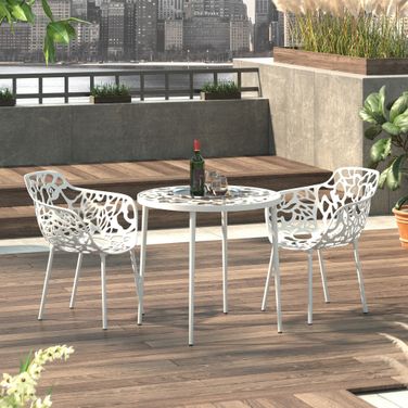 Devon 3 Piece Outdoor Patio Dining Set with Arm Chair In White