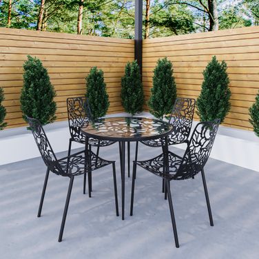 Devon 5 Piece Outdoor Patio Dining Set with Side Chair In Black