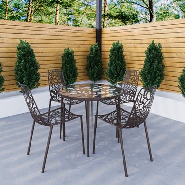 Devon 5 Piece Outdoor Patio Dining Set with Side Chair In Brown